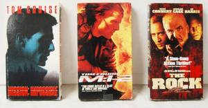 lot 2954 image: Lot of 3 VHS Movies (Mission Impossible, Mission Impossible II, The Rock)