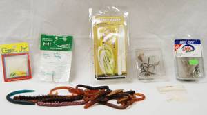 lot 2972 image: Lot of Fishing Hooks, Rubber Warms, Crappie Jigs and Misc.