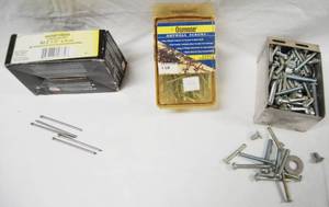 lot 2991 image: Box of Bright Finish Acabado Brillante Nails, Box of Drywall Screws (Fine Tread) 6 x 2-14 Trim Head, and Lot of Screws and Misc.