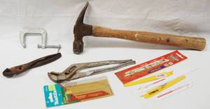lot 4524 image: Lot of Clamp, Pliers, Hammer, and Saw Blades,  See Photos for Sizes on The Blades