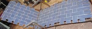 lot 4528 image: Very Nice Blue and White Striped, Lawn Chair Recliner