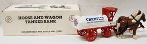lot 4575 image: Horse and Wagon Tanker Bank CHAMPLIN, Locking Coin Bank w Key   (Die-Cast Metal)