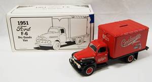 lot 4585 image: 1951 Ford F-6 Dry Goods Van, with Locking Coin Bank w Key,   Die-Cast Metal