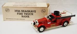 lot 4622 image: 1926 Seagrave Fire Truck Bank, with Locking Coin Bank w Key,  (Die-Cast Metal)