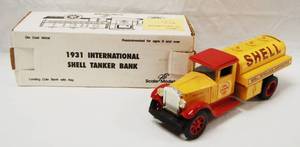 lot 4627 image: 1931 International Shell Tanker Bank, with Lockable Coin Bank,  Die-Cast Metal