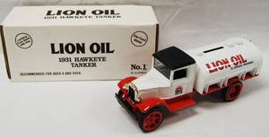 lot 4602 image: Lion Oil, 1931 Hawkeye Tanker, with Locking Coin Bank wKey, No. 1 Series (Die-Cast Metal)