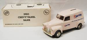 lot 4561 image: 1950 Chevy Panel Bank, Sweet n Low, with Locking Coin Bank, (Die-Cast Metal)