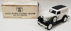 lot 4632 image: 1932 Ford Panel Bank, No. 1 in Series, with Locking Coin Bank w Key  Has Original Box