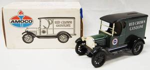 lot 4636 image: 1923 Chevy 12 Ton Truck Bank, AMOCO Red Crown Gasoline, with Locking Coin Bank wKey,  (Die-Cast Metal)