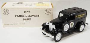 lot 4612 image: 1932 Panel Delivery Bank Ethyl, Locking Coin Bank w Key, (Die-Cast Metal)
