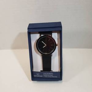 lot 204 image: George long-life battery quartz accuracy 12-hour dial second hand black wristband watch mens
