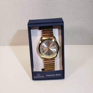 lot 212 image: George 12 hour second hand dial gold expansion band wrist watch womens