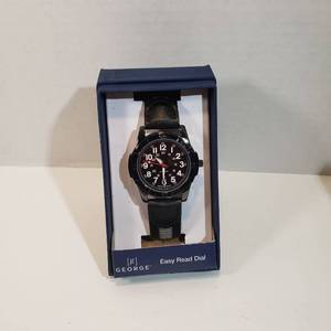 lot 214 image: George Easy Read 24-hour dial second hand black face with white numbers and Black &amp White Womens Wristband Watch