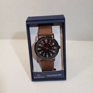 lot 219 image: George Easy Read 24-hour dial red second hand Tan wrist band watch womens