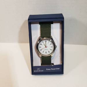lot 222 image: George Easy Read 24-hour dial red second hand with woven olive green wristband womens watch