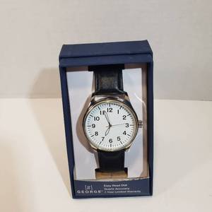 lot 231 image: George Easy Read 12-hour second hand Dial quartz accuracy Black leather Wrist band watch womens