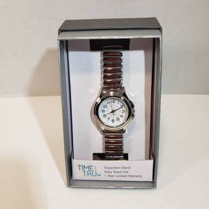 lot 244 image: Time and Tru Easy Read 24-hour Dial Second hand silver expansion wristband watch womens