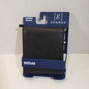 lot 248 image: George Mens Leather slim ID billfold wallet 6 credit card slots extra storage slots and ID window Black