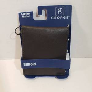 lot 252 image: George Mens Leather slim ID billfold wallet 6 credit card slots extra storage slots and ID window Brown