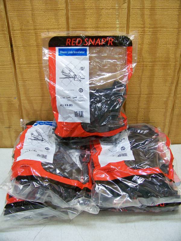 lot 1082 image: 6 Bags of 25 Red SnapR Chain Link Fence Insulators