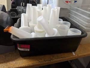 lot 3550 image: Sauce Bottles And Glass Pitchers