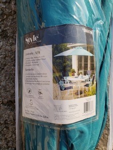 lot 4002 image: Garden Treasures Teal Market 7.5ft Patio Umbrella Weather Resistant
