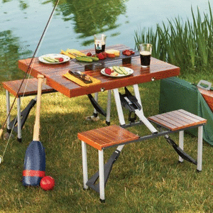 lot 4005 image: Leisure Season Portable Folding Picnic Table, Medium Brown