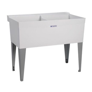 lot 4008 image: Mustee Utilatwin 40inW x 24inD White Thermoplastic Floor-Mount LaundryUtility Tub