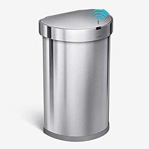 lot 4017 image: simplehuman 45 Liter Semi-Round Automatic Sensor Trash Can, Brushed Stainless Steel