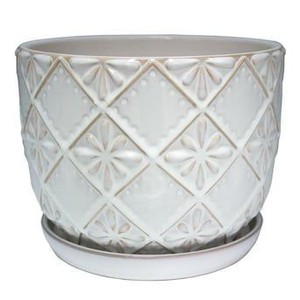 lot 4033 image: allen  roth 9.96-in W x 9.96-in H Cream Ceramic Planter
