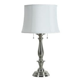 lot 4054 image: allen  roth Woodbine 28-in Brushed Nickel Indoor Table Lamp with Fabric Shade