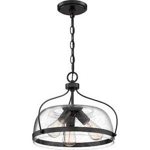 lot 4058 image: Quoizel Henderson Matte Black Farmhouse Seeded Glass Bowl Pendant Light