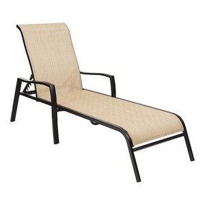 lot 4067 image: Garden Treasures Pelham Bay Black Stackable Metal Stationary Chaise Lounge Chair with Tan Sling Seat