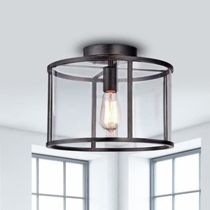 lot 4106 image: La Pedriza Antique Black Clear Glass Cage Flush Mount Chandelier