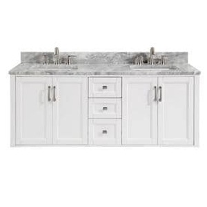lot 4501 image: allen  roth Floating White Double Sink Vanity with Natural Italian Carrara Natural Marble Top (Common 60-in x 20.5-in)