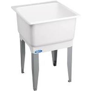 lot 14375 image: Mustee 15F Utilatub Laundry Tub Floor Mount, 23.5-Inch x 23-Inch, White