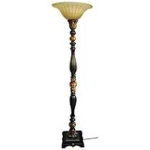 lot 14458 image: Portfolio Barada 72-in Bronze with Gold Highlights Foot Switch Torchiere Floor Lamp with Glass Shade