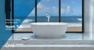 lot 14488 image: OVE Decors Noah 63-in Gloss white with Center Drain Bathtub