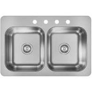 lot 14347 image: Elkay Equal Double Bowl Top Mount Stainless Steel Sink 4-Hole