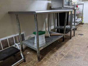 lot 8536 image: Stainless Steel Prep Table, With Contents