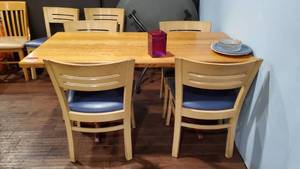 lot 8567 image: 5ft Wood Dining With 4 Chairs