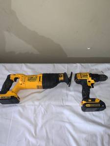 lot 4568 image: Dewalt 20V DCS381 Variable Speed Reciprocating Saw and DCD780 Cordless Drill Driver With 2 Batteries Working Location Shelf A1