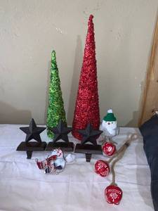 lot 4598 image: Christmas Lot With Stocking Holders Sequined Trees More. Location D1