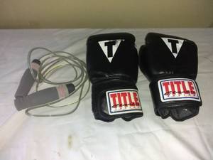 lot 4638 image: One Pair Of Title Classic Boxing Gloves In Good Condition With Jump Rope