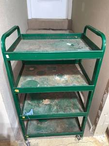 lot 4650 image: Green Rolling 4 Tier Metal Cart Location Shelf B
