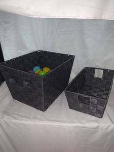 lot 4720 image: Two Woven Pattern Storage Bins With Easter Eggs Location C2