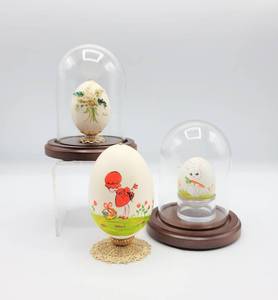 lot 5020 image: 3 Decorative Hand Painted Easter Eggs with Two Wood and Glass Dome Displays
