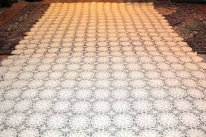 lot 5063 image: Vintage Hand-stitched Linen Coverlet, Tablecloth, Boho Throw, Star Web Floral Pattern Antique Ivory 101 x 56