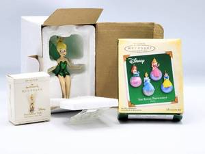 lot 5117 image: (2) Hallmark Keepsakes Disney Miniature Ornaments Disney Princesses and Tinkerbell - Plus a Beautiful Tinkerbell Ornament