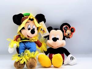 lot 5126 image: Disneys (2) Stuffed Mickeys, 10 Walt Disney World Scarecrow Mickey Mouse Bean Bag Plush Doll and 10 Disney Mickey Mouse with Original Tags Attached